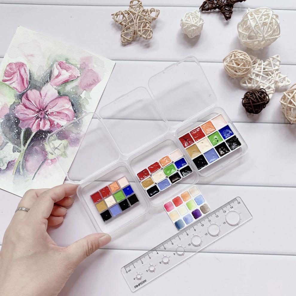 水彩分装盒马卡龙糖果色基础色12色分装颜料格子初学推荐12色03ml二盒