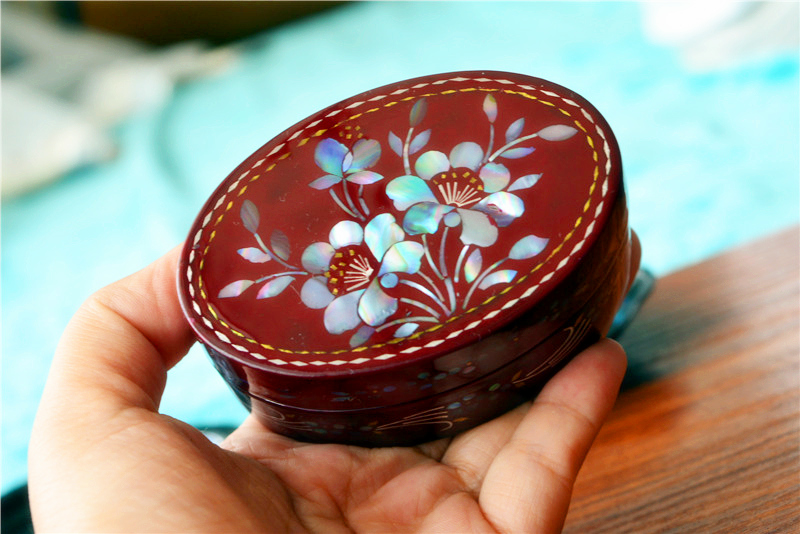 贝壳镶嵌首饰盒胭脂盒项链盒戒指盒拍古装戏道具 圆八角盒【图片 价格