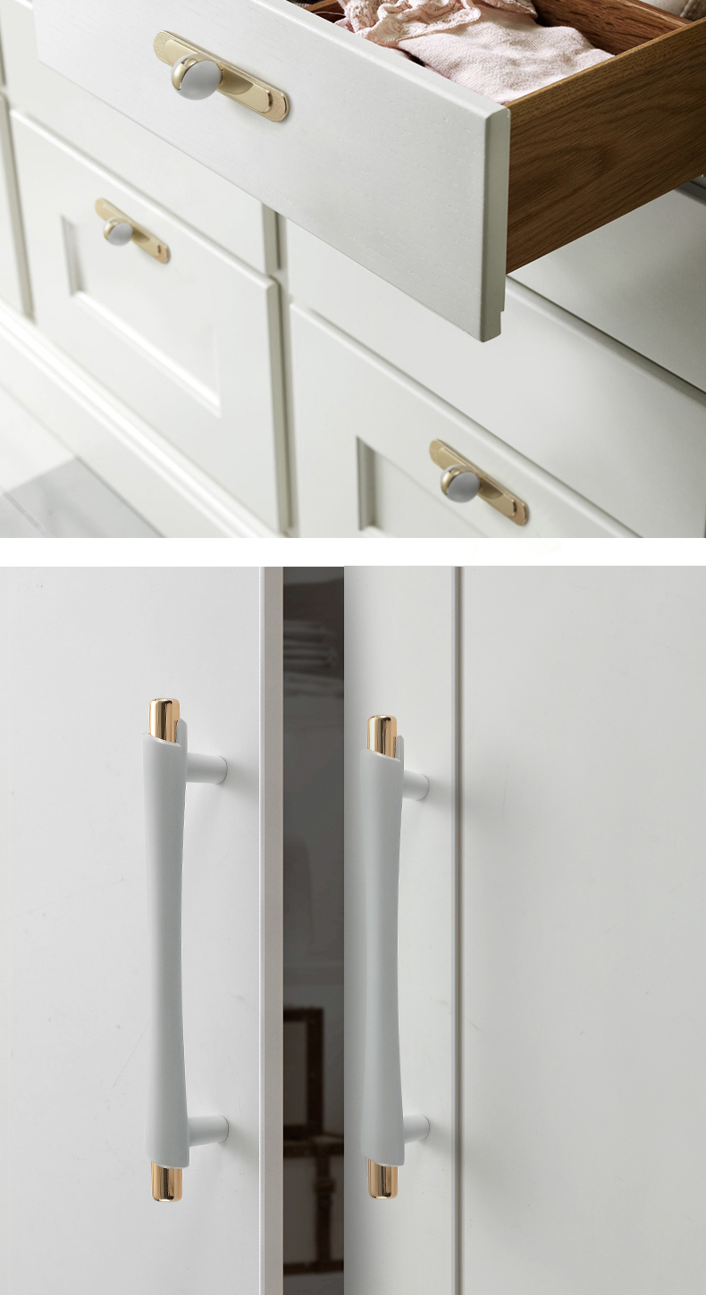 门拉手衣柜橱柜抽屉手柄现代简约白色亮金轻奢柜子单孔把手609拉环