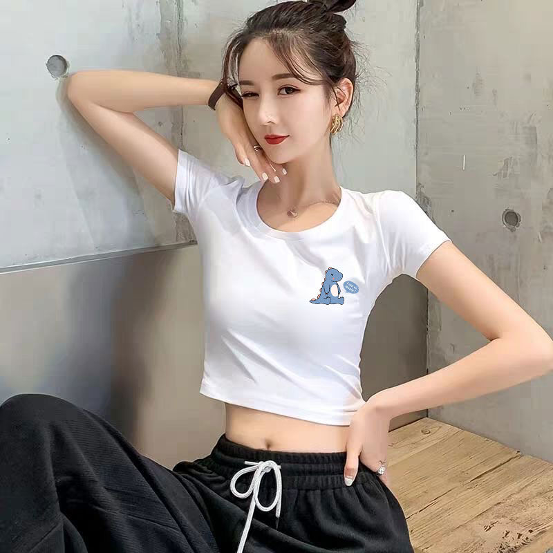 棉短款小个子t恤女露肚脐夏季短袖女学生韩版修身上衣女ins潮sn