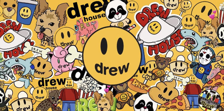 drew笑脸t恤贾斯汀比伯ins高街学生短袖t恤男潮牌宽松情侣装夏 黄色 s