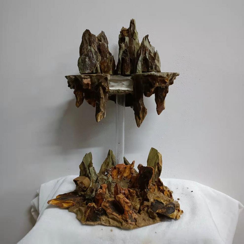 流沙瀑布鱼缸水族箱造景天然青龙石黄皮石精工细作一物成景 单流沙长