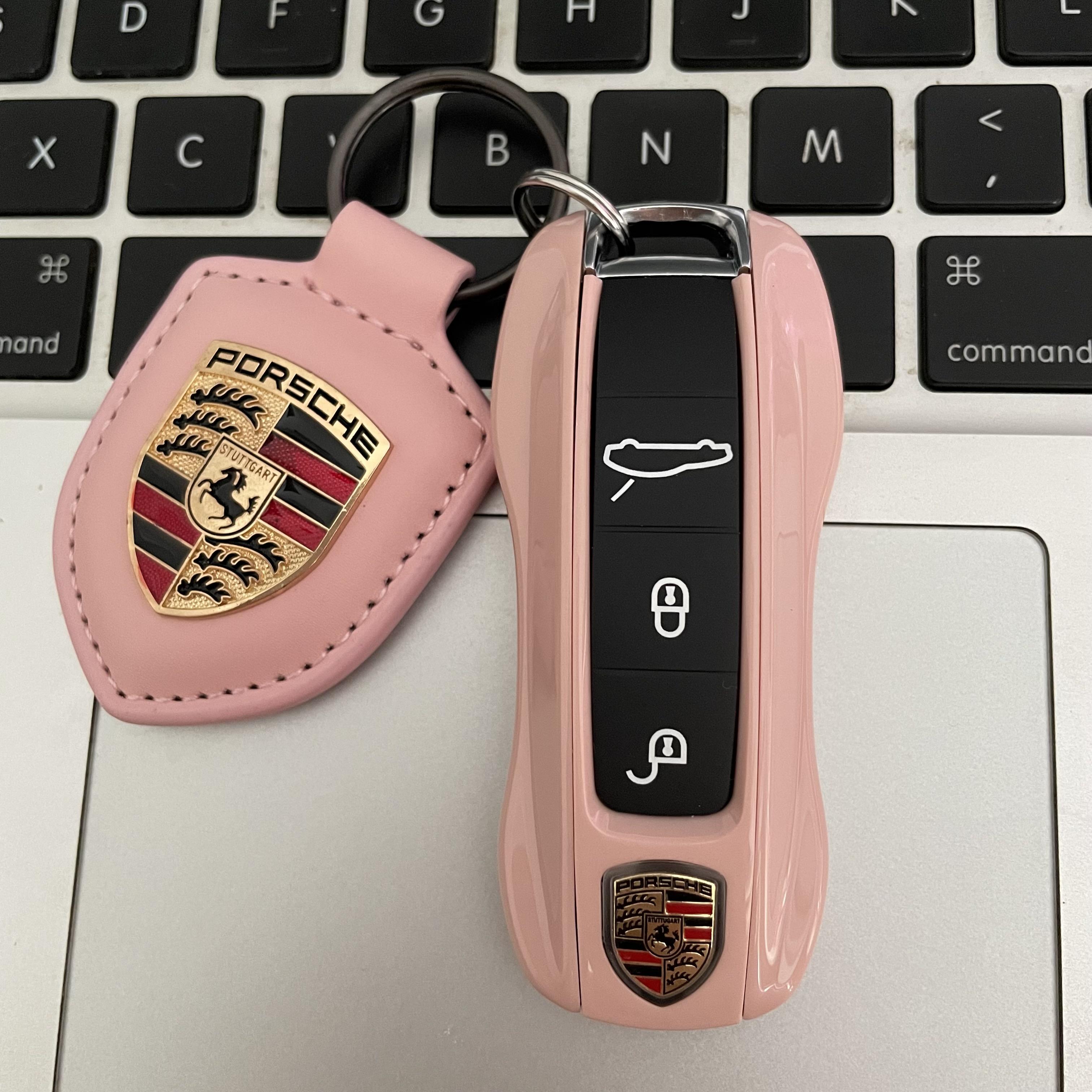 适用于保时捷汽车钥匙壳macan帕纳拉梅拉911卡宴taycan718套粉红弭黎