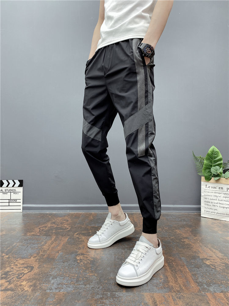 高质量痞帅网红休闲裤男韩版潮流哈伦裤修身小脚裤男精神小伙束脚九分