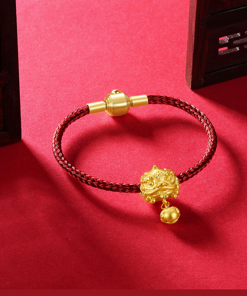 手链女3d硬金狮头金珠子单颗散珠红绳串珠手串男狮子铃铛吊坠醒狮18k