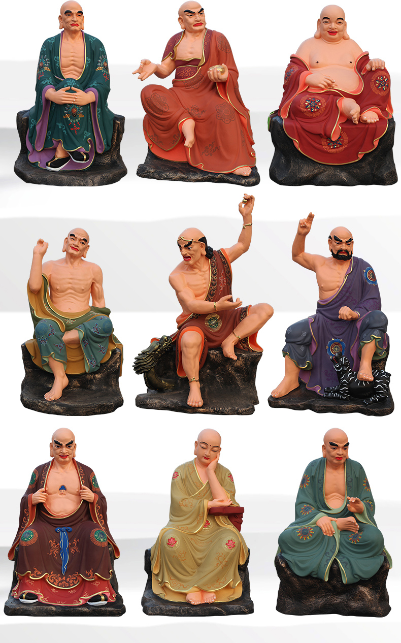 十八罗汉佛像 寺庙大型佛像供奉十八罗汉家用金色伏虎罗汉达摩祖师