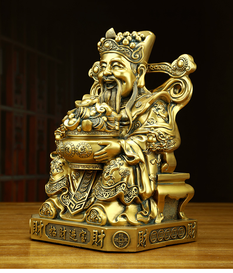 财神爷摆件家用供奉文财神招财聚宝盆客厅办公室前台装饰开业礼品ymj