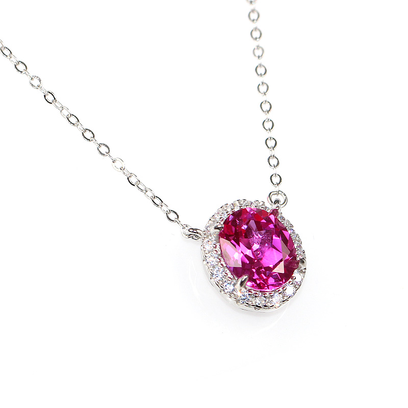 蛋形玫红色碧玺项链套链彩色宝石首饰品小众设计感925银 (主石9*11mm)