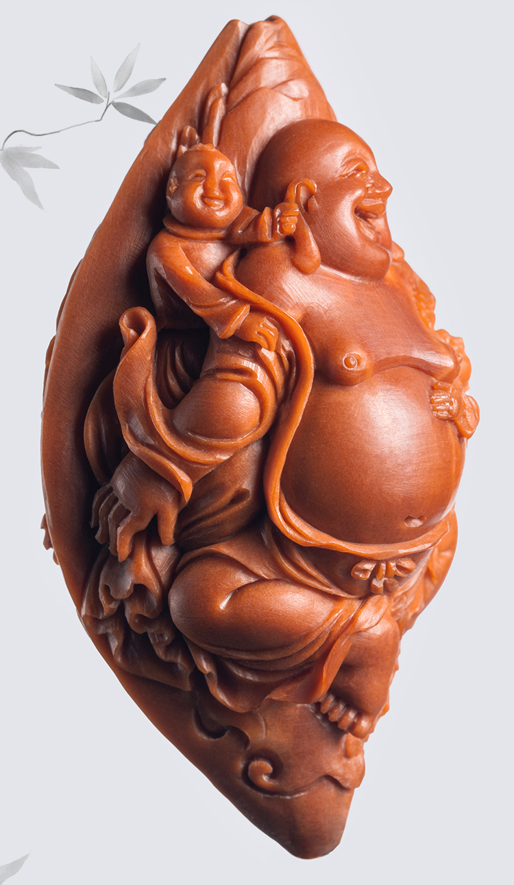 盘道橄榄核单籽弥勒名家手工雕刻双子送福弥勒佛25超大单颗手把件核雕