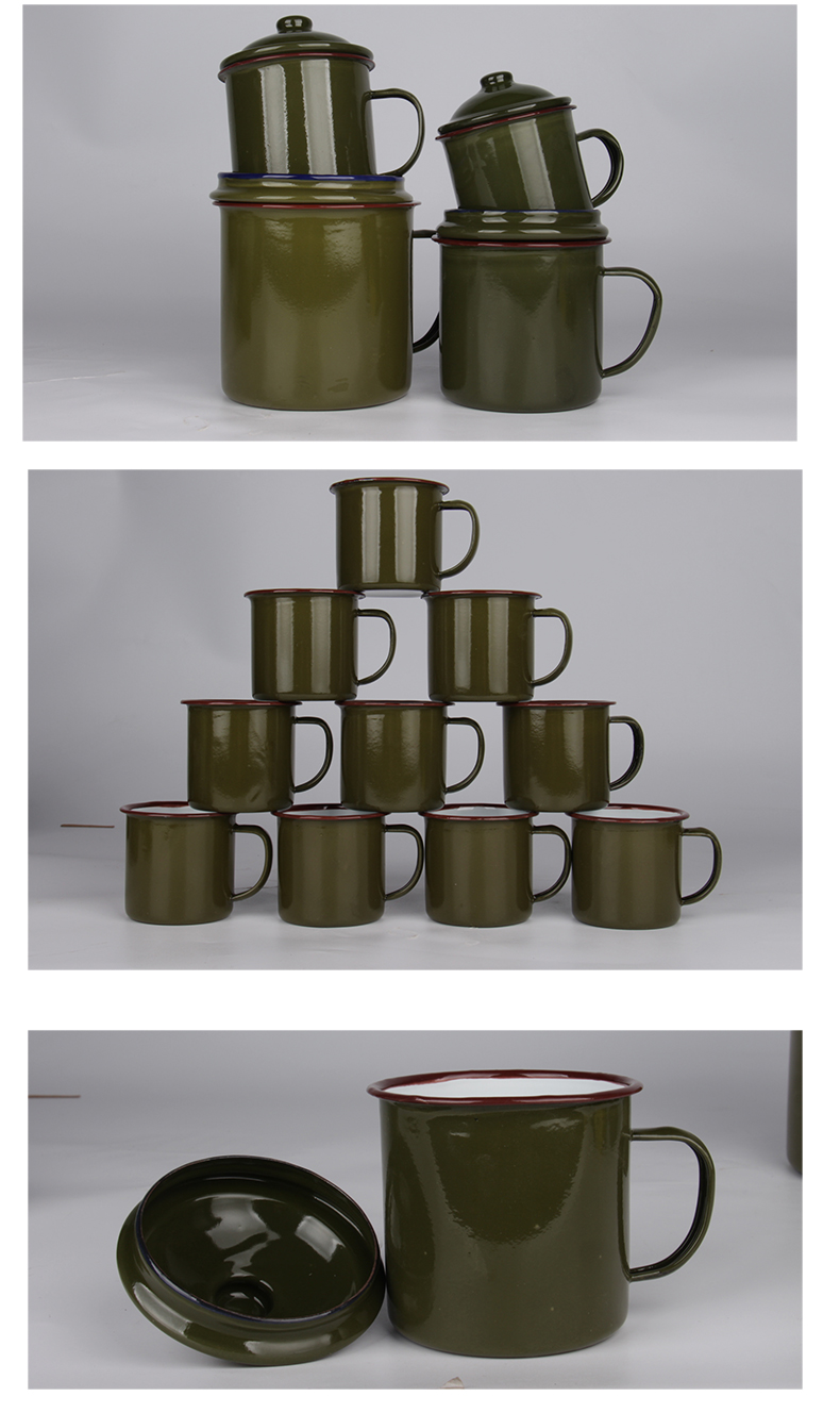 怀旧经典老式军用绿色旅茶缸子搪瓷怀旧复古铁茶缸子有盖茶杯水杯 10