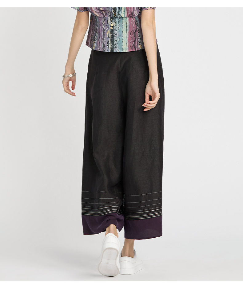 tangy天意夏季新品商场同款真丝线迹拼接莨绸香云纱休闲裤7601xxl