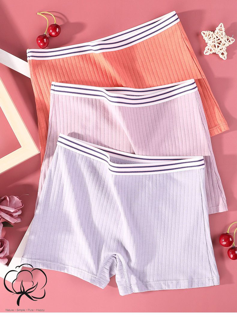 少女内裤初中生高中生女生平角棉学生内裤四角短裤日系 4条装-浅紫