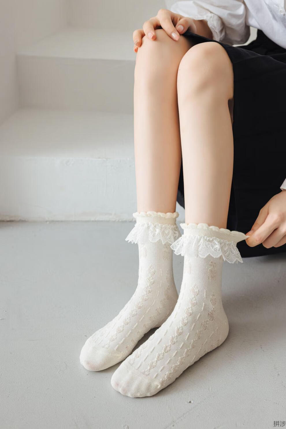 拼涉 袜子女可爱花边蝴蝶结jk洛丽塔袜日系ins风休闲居家小仙女学院风