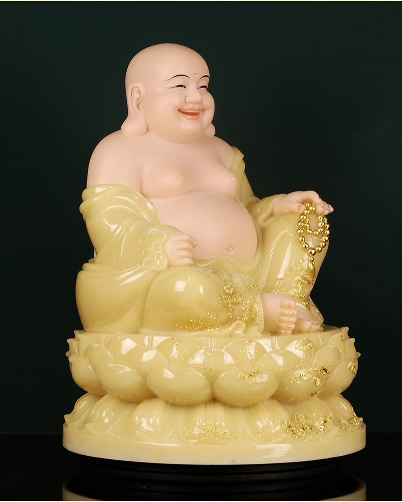 金旺来大肚弥勒佛笑佛汉白玉佛像佛堂家用供奉神像摆件佛具 12寸