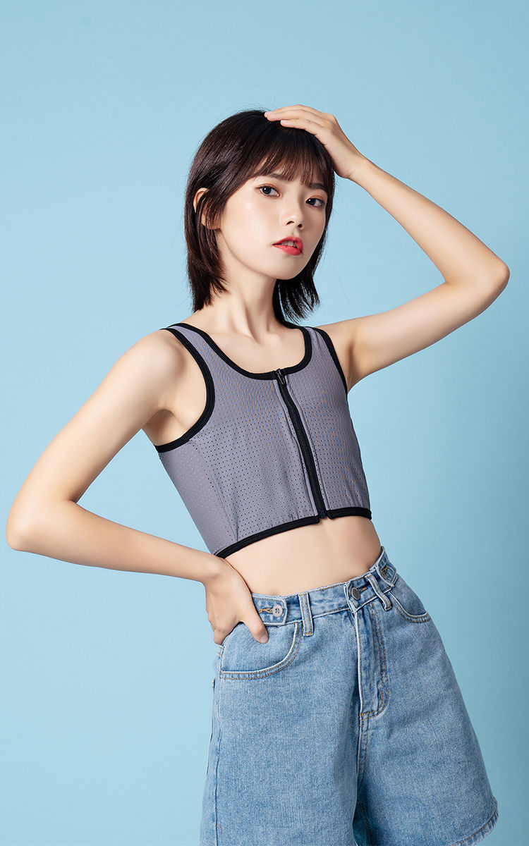 桑嘉束胸les t拉链束胸内衣 绷带加强抗震防抖运动女学生缩胸背心大胸