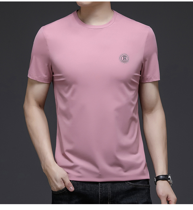 韩档 锦纶冰丝网眼短袖t恤男速干透气小清上衣夏季薄款男士休闲圆领男