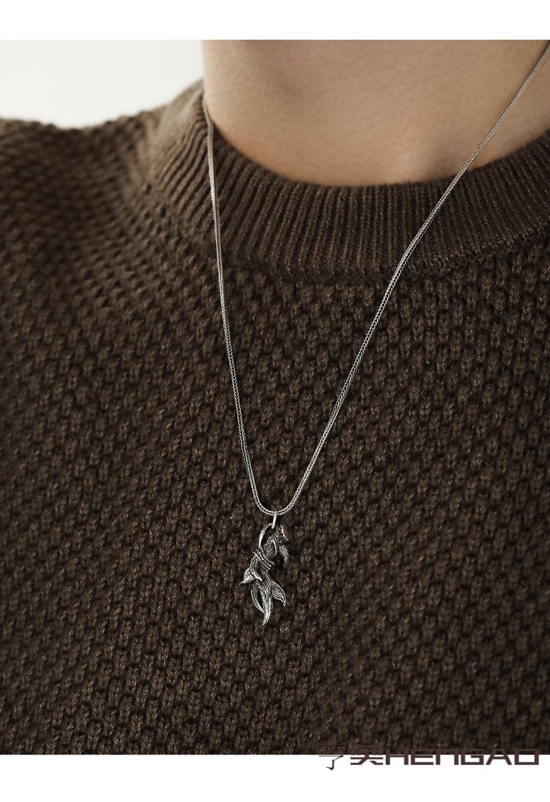 亨奥 原创「鹿角生花」银项链男 小众潮牌男士xl 男生痞帅卫衣吊坠潮
