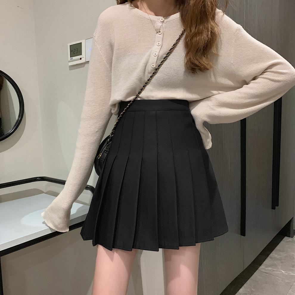白色百褶裙女春夏2021新款时尚小个子包臀短裙高腰显瘦a字半身裙 黑色