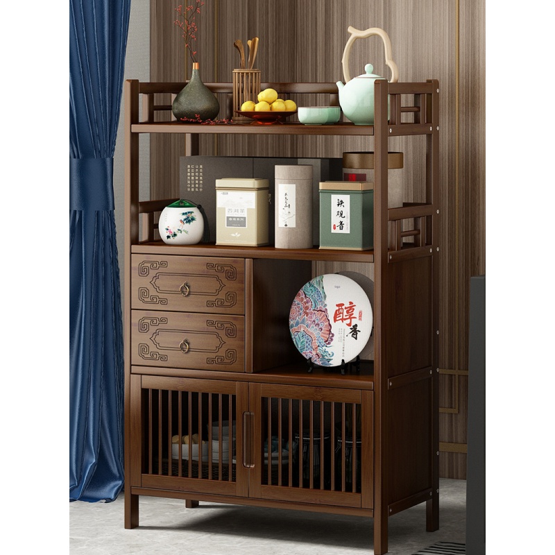 茶柜置物架新中式茶叶收纳柜客厅靠墙复古柜子茶桌边柜茶水柜实木加固