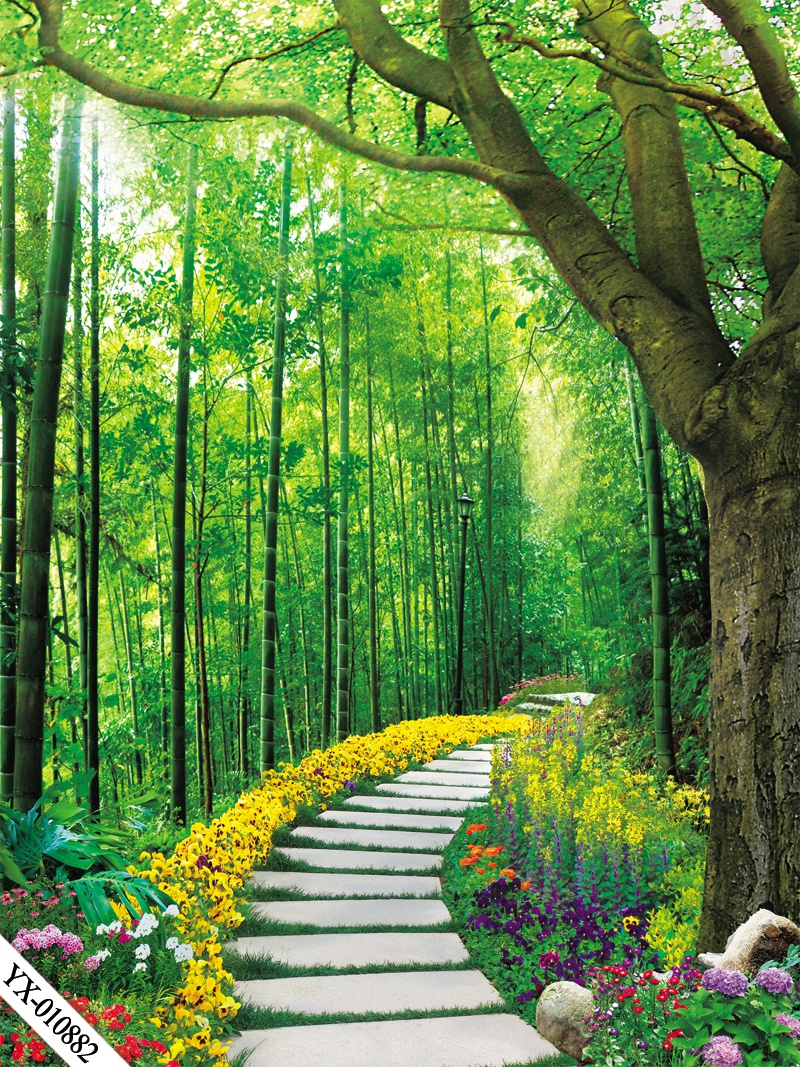 直播背景布3d立体直播间装饰主播竹林山水田园外景快手网红背景墙