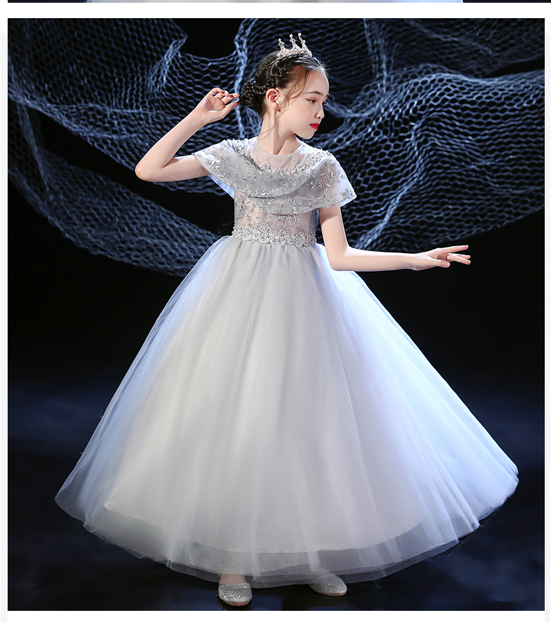 乖奇奇主持人礼服女童冬季女大童钢琴演奏表演晚礼服儿童洋气走秀演出