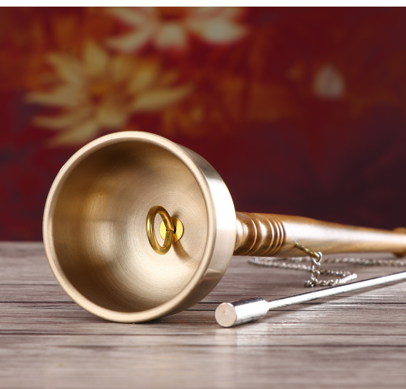 助念钟铃铜磬罄铃引磬庆绿檀直柄长柄铜加银佛教乐器助念钟铃铜磬罄铃