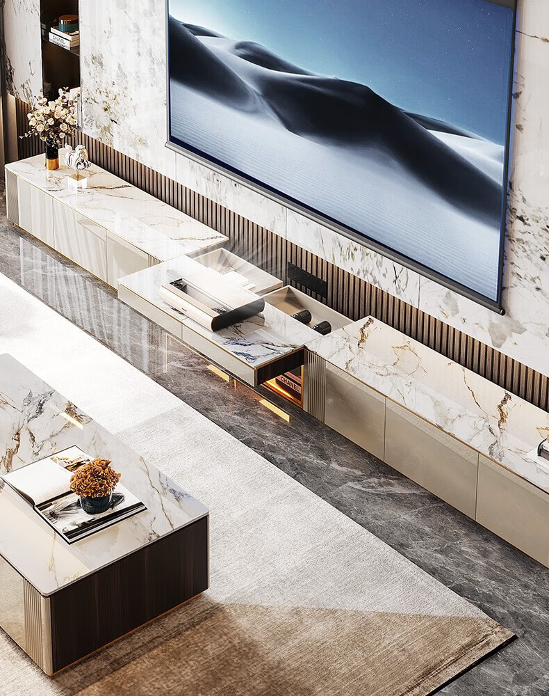 轻奢激光投影仪电视柜简约现代客厅落地茶几组合矮柜地柜岩板 1.