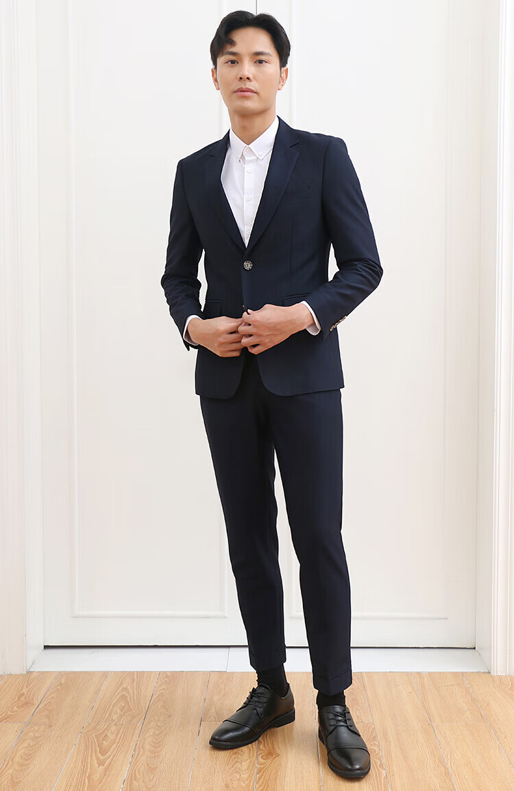 正装整套西服套装男式商务正装休闲西装革履卷边裤脚礼服英伦一整套