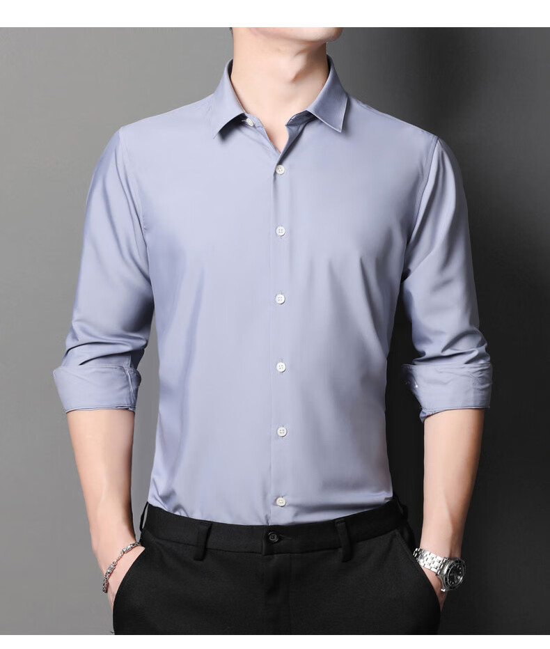 on)轻奢莫代尔衬衫男士长袖春秋季薄款纯色百搭商务正装休闲免烫衬衣