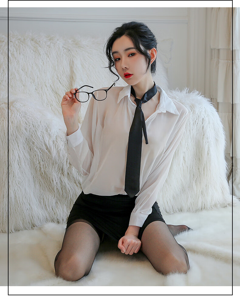 禾野田 性感衬衫紧身短裙包臀秘书ol制服女教师诱惑套装 上衣 领带