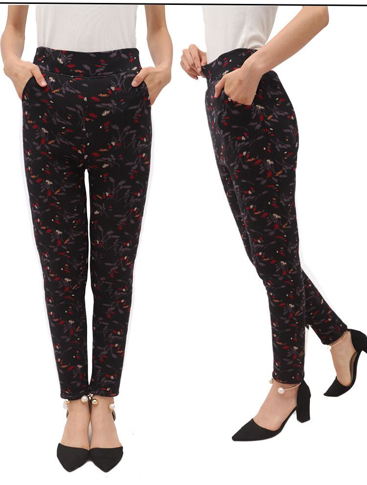 驼绒棉裤东北中老年棉裤女士花棉裤加厚驼绒棉裤秋冬季修身保暖棉裤