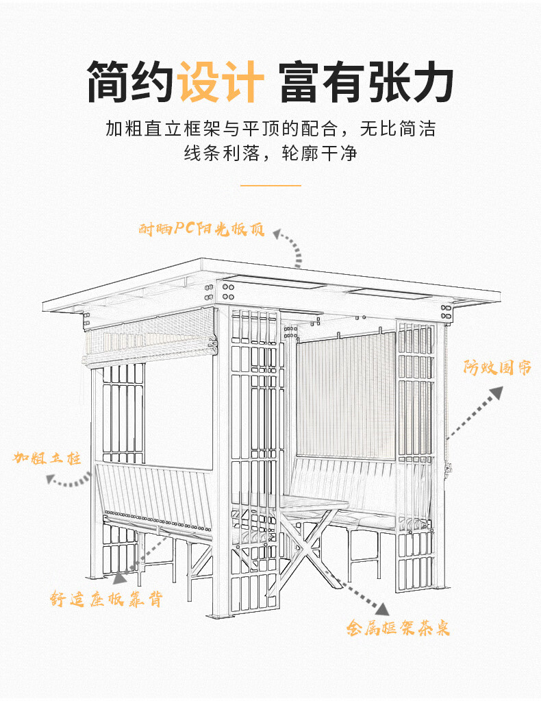 藤朝户外凉亭花园庭院别墅帐篷四角亭农家乐简易平顶阳光板凉亭阳光板