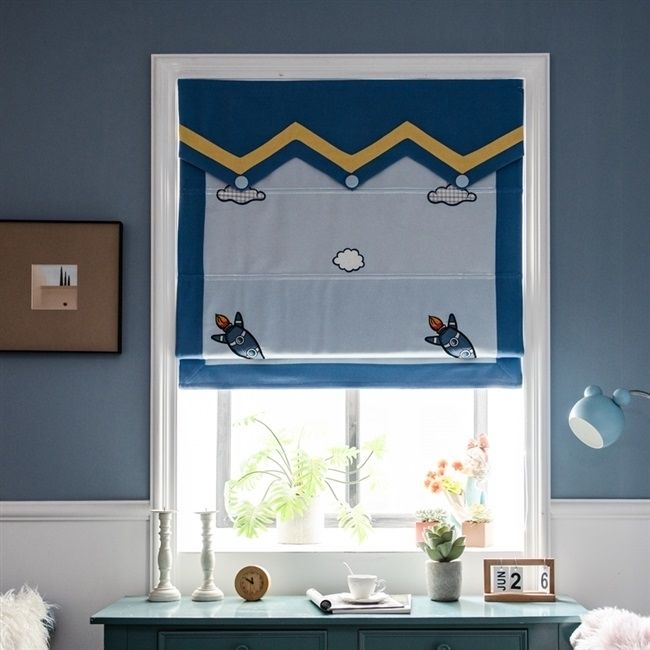 儿童房窗帘女孩免打孔遮光北欧ins星星罗马帘书房儿童房男孩女孩卧室