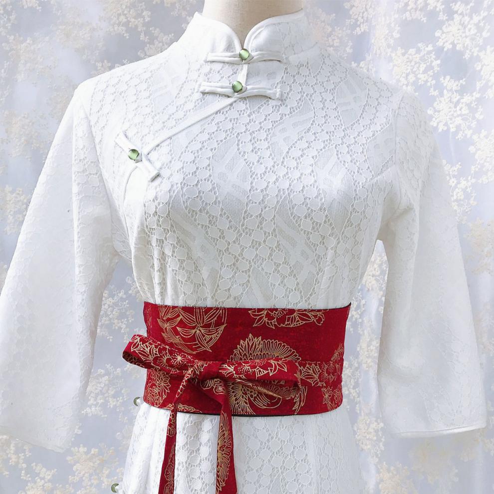 妸蕴和服腰带新款民族风腰带汉服复古中国风显瘦棉麻绑带和服束腰酒红