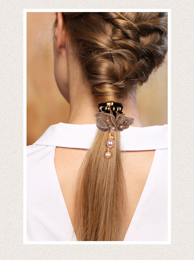 奢蔻cercoo长发绳发圈头绳橡皮筋扎马尾头花布艺花朵盘发饰品女蓝色