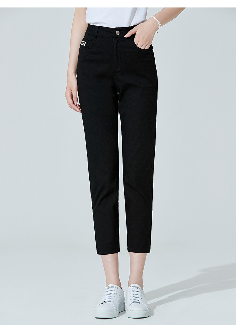 百斯盾修身八分裤女装休闲裤典雅时尚2021秋季新款简约女裤子黑色27