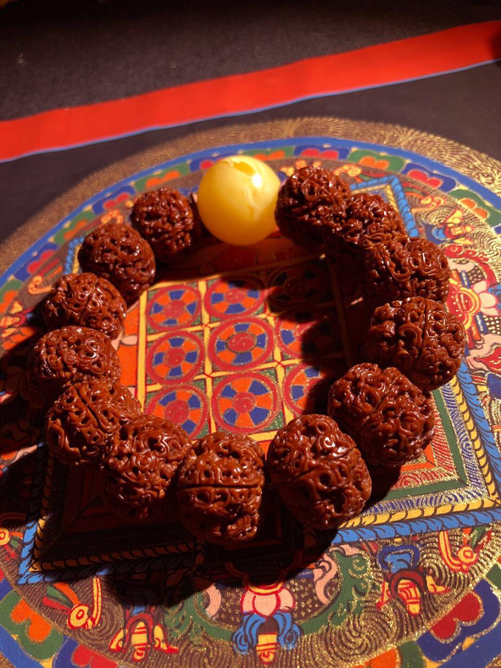 天然祥云龙珠大金刚菩提子手串手工雕刻佛珠手链男女文玩蜂窝双龙