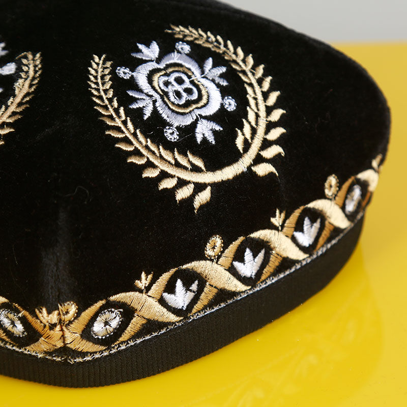 男士帽子刺绣头饰绣花舞蹈表演四角巴旦木帽子款式二黑色成人小号5455