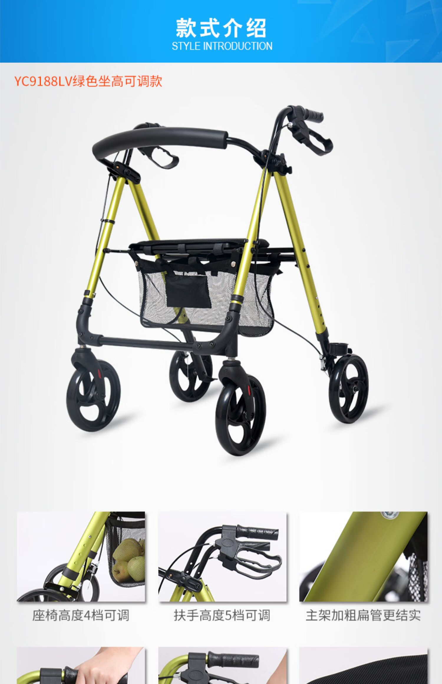 助行器老人手推车带轮带坐行走辅助器康复训练老年购物车代步 银灰色