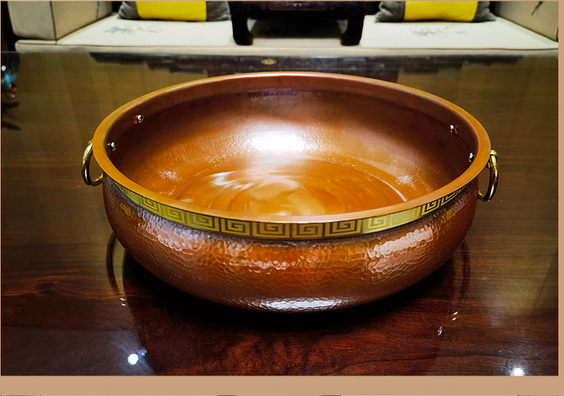 包浆铜火锅铜锅纯铜家用手工老式卡式平底鸳鸯电磁炉专用涮火锅盆