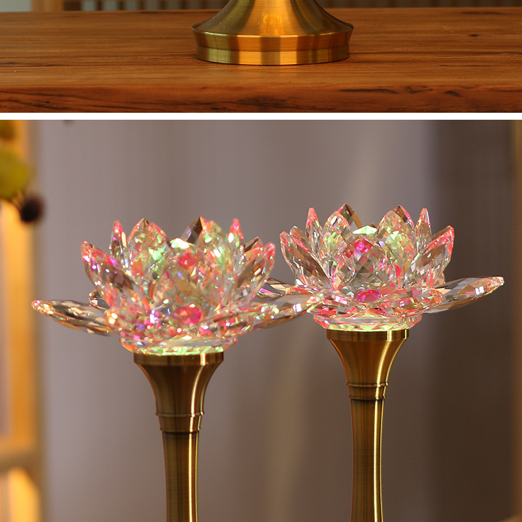 纯铜水晶莲花灯供佛灯长明灯佛前供灯led七彩荷花灯插电一对家用芊迁