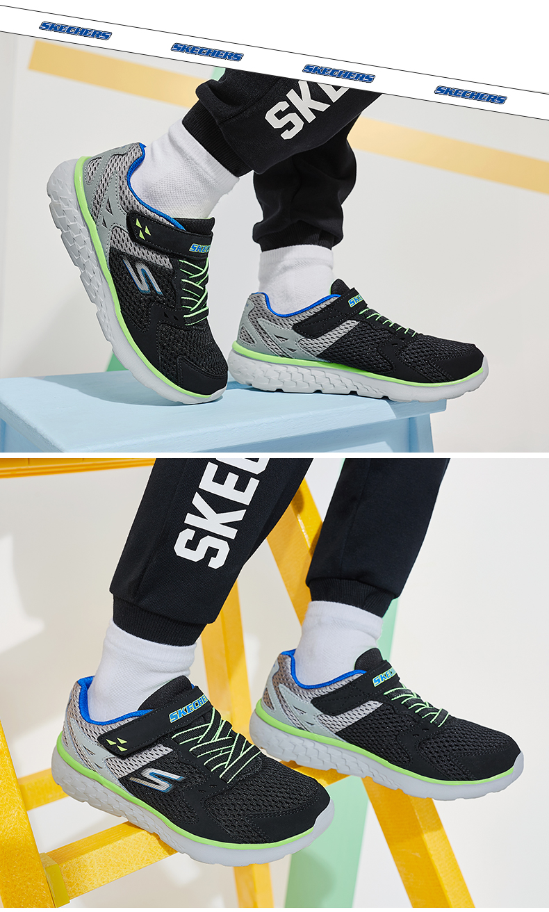 skechers斯凯奇夏季青少年男轻便跑步鞋魔术贴休闲运动鞋97680lbkrd