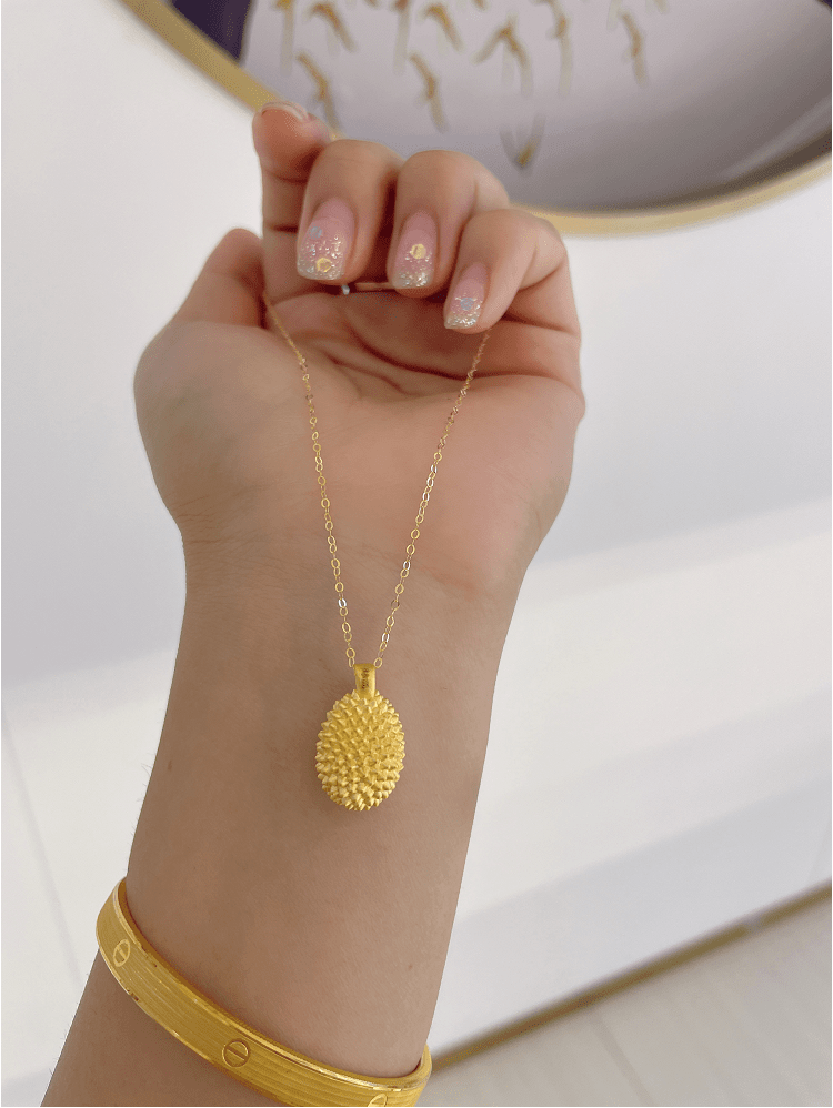 老凤凰999足金榴莲吊坠女金水果坠子项链榴莲忘返锁骨链七夕情人节礼