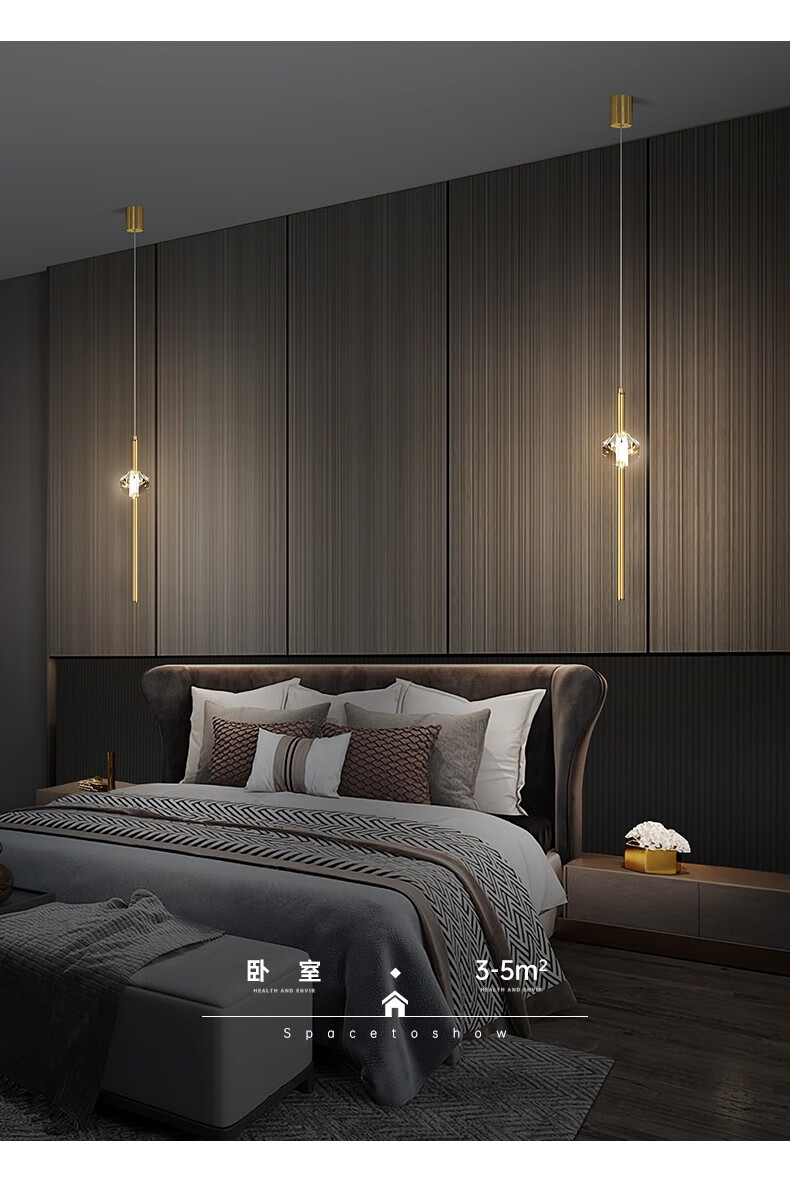 邓恩dunn卧室床头小吊灯全铜水晶灯主卧床头灯简约复古温馨背景装饰