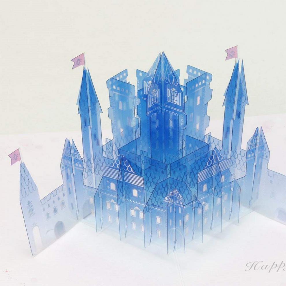 日本人气水晶情侣浪漫童话冰雪奇缘3d公主姐妹城堡生日立体贺卡 尺寸
