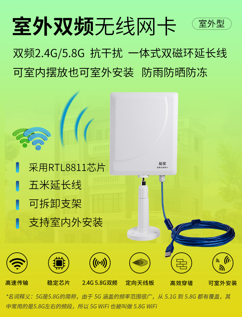 4g/5g臺式機無線網卡免驅動wifi接收器發射器雙頻戶外室外外置usb插