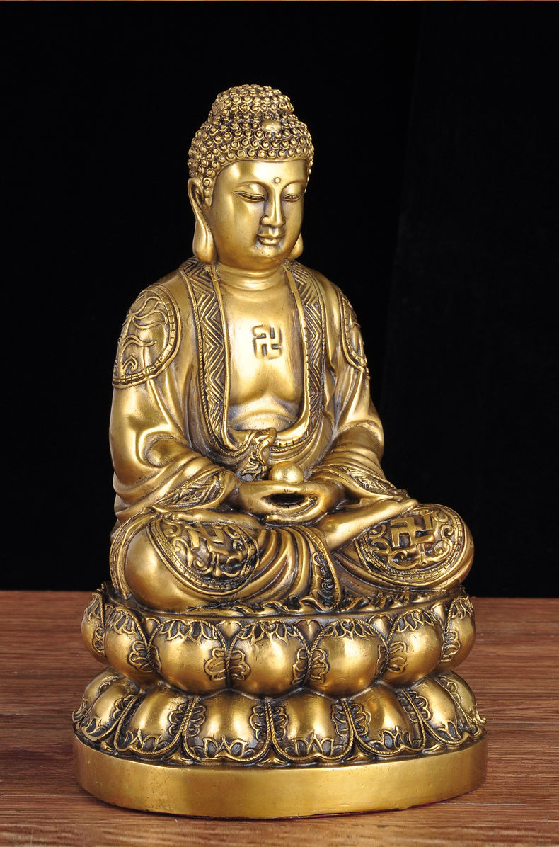 铜如来佛像摆件释迦牟尼佛坐莲居家供奉客厅佛堂寺庙工艺品 30cm新 兄