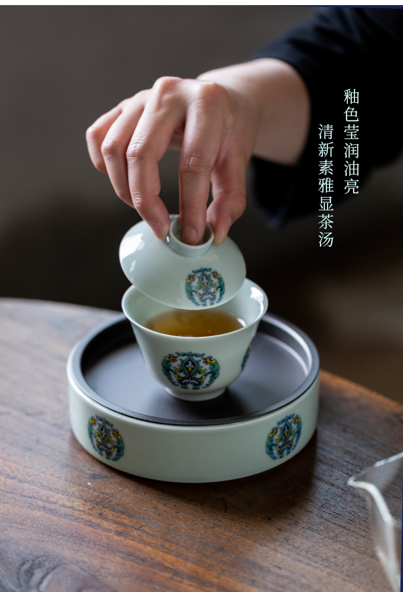 饮致景德镇三才盖碗茶杯釉中彩薄胎陶瓷青花盖碗功夫茶具茶泡茶碗单个