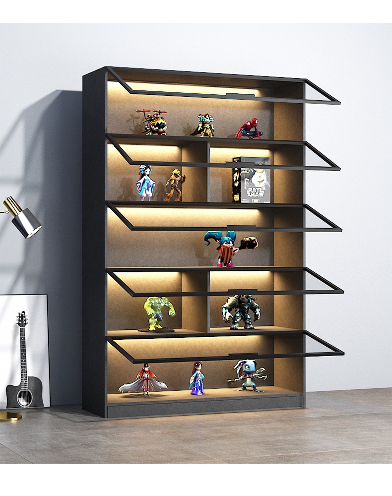 叶氏木语手办柜乐高展示柜家用轻奢小型定制模型柜gk雕像玻璃柜液压翻