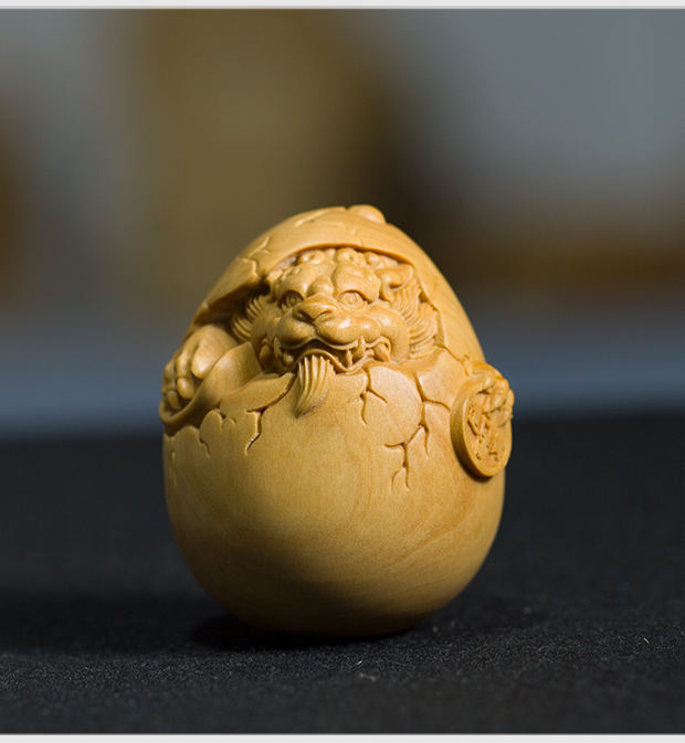 豪珠 小叶黄杨 木雕木质雕刻文玩手把件 盘玩生肖龙蛋随身把玩手件小